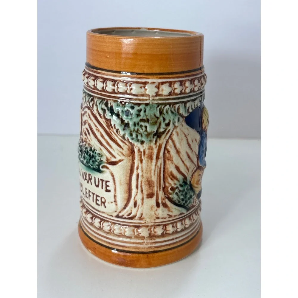Vintage Ceramic Beer Mug Stein Courting Couple European Scandinavian Relief 5.5